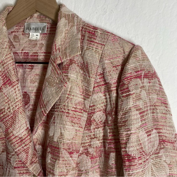 Habella Women’s L Vintage Pink Floral Metallic Blazer Jacket V Neck Y2K - Picture 2 of 9